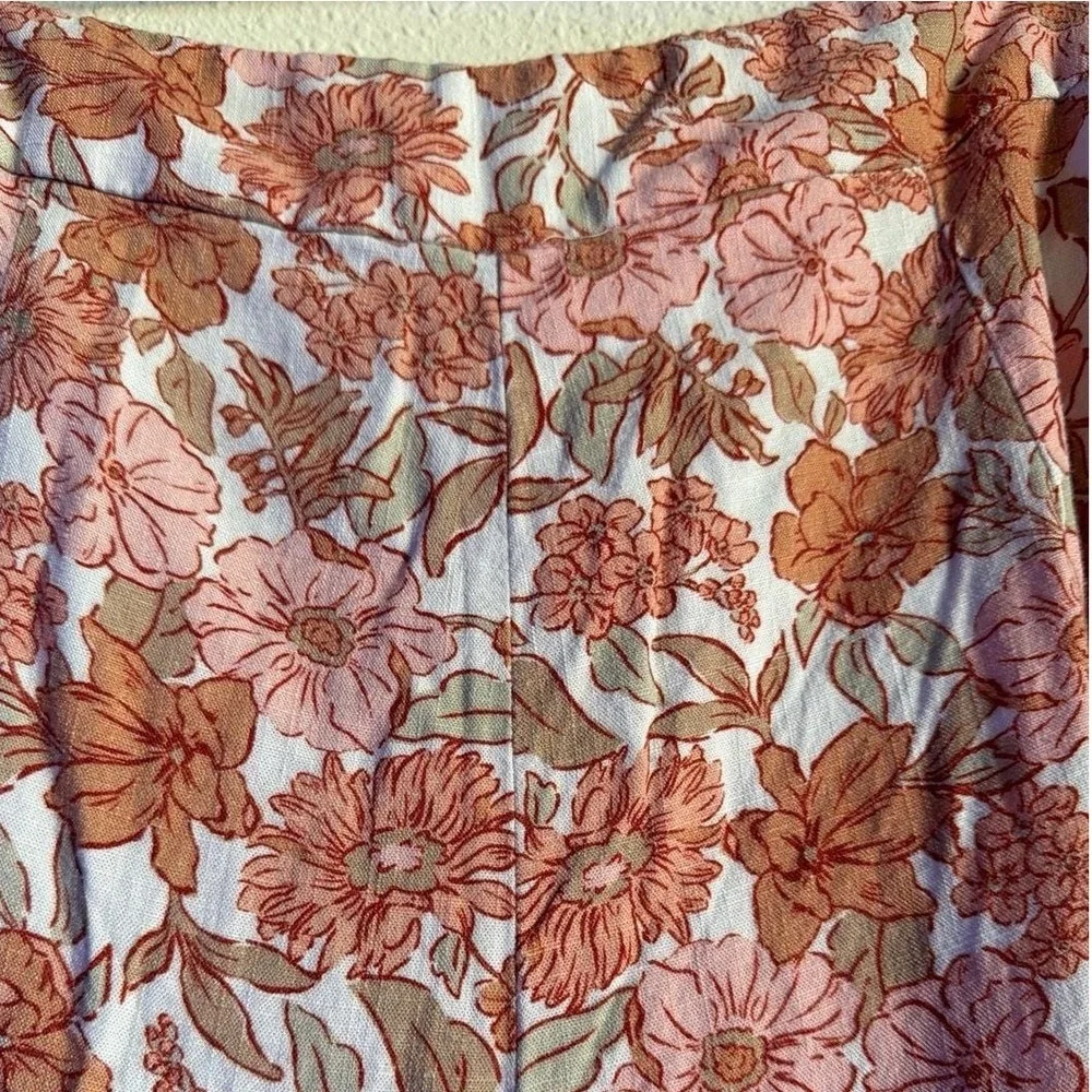 Amalie Floral Wide Leg Flare‎ Pants Pink Terracotta Boho High Waist Size 10